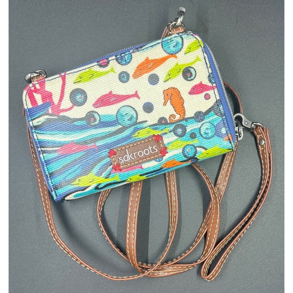 Sakroots Artist Circle Crossbody Wallet Aquatic Ocean Print Canvas Bag